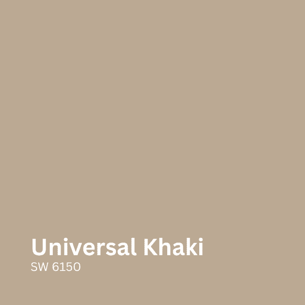 Universal Khaki Paint Color Universal Khaki warm tan paint color swatch with matte finish on neutral background