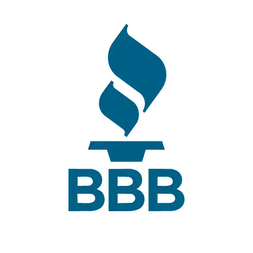 Better Business Bureau accreditation logo with teal flame icon and BBB text